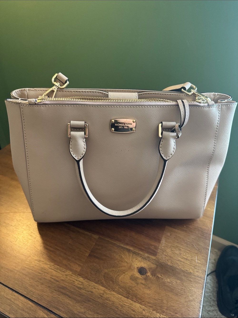 Michael Kors Beige Satchel with Gold Hardware
